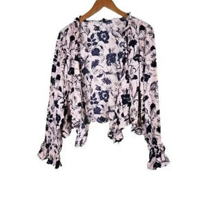 Express floral cardigan blouse Women's XL front tie Longsleeve  Ruffle